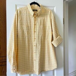 J.L. Powell Plaid Cotton Button Down Long Sleeve Shirt Yellow White Size XL